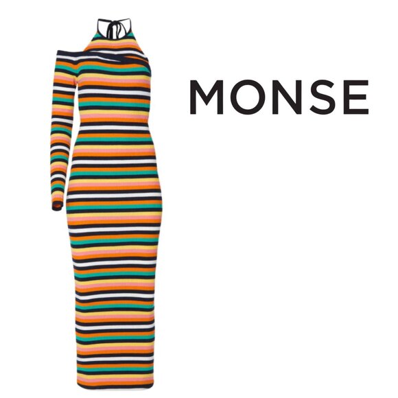 EUC $890 MONSE Multicolor Striped Midi Dress Small - Picture 1 of 14